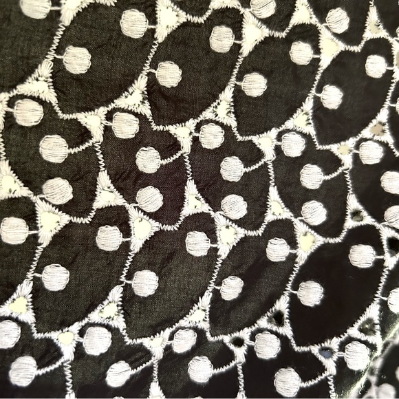 Loft ~ Embroidered Eyelet High Ruffle Neck Smocked Short Sleeve Top in Medium - Picture 11 of 13